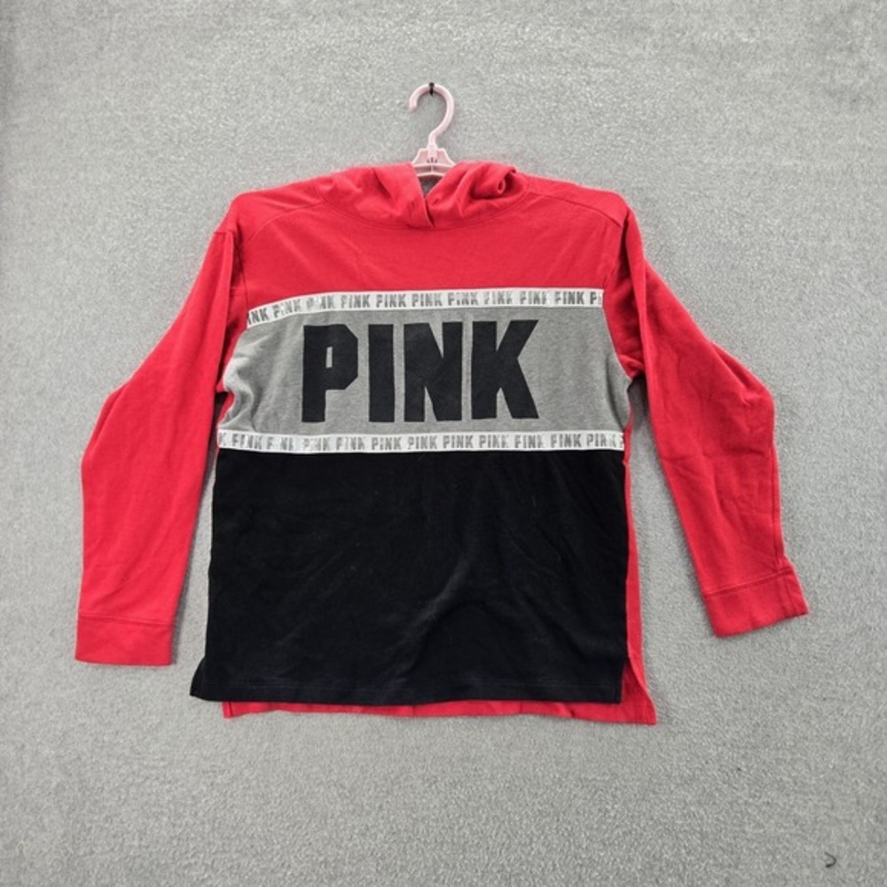 Victoria's Secret PINK Women Sweatshirt S Red Colorblock Logo Activewear